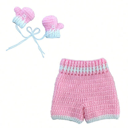 Newborn Photoshoot Outfits Props For Boys Girls Crochet Boxing Champion Gloves & Shorts Set For Baby Photography