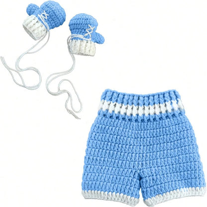 Newborn Photoshoot Outfits Props For Boys Girls Crochet Boxing Champion Gloves & Shorts Set For Baby Photography