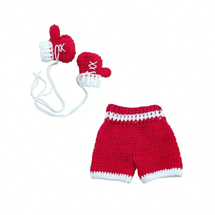Newborn Photoshoot Outfits Props For Boys Girls Crochet Boxing Champion Gloves & Shorts Set For Baby Photography