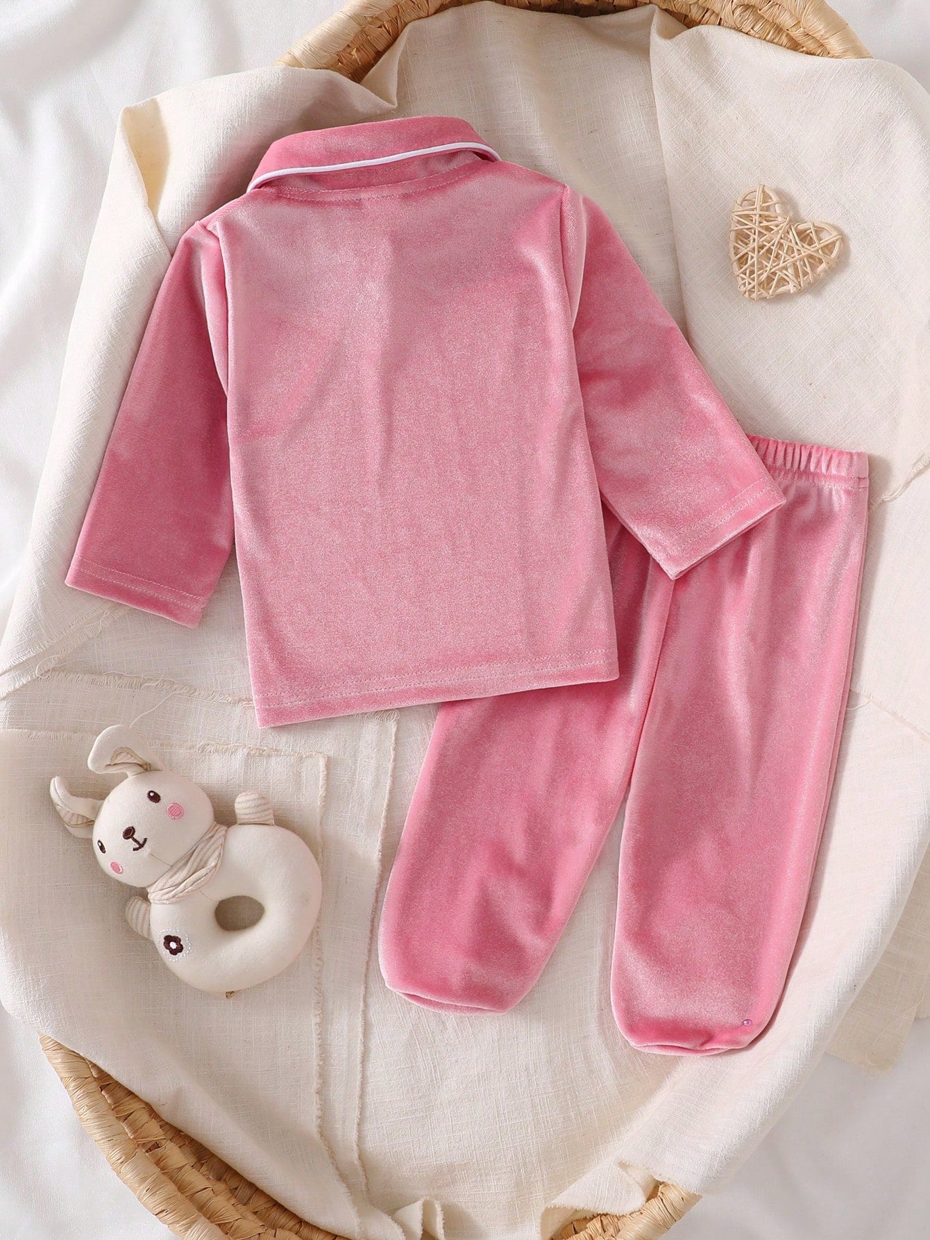 Newborn Pink Sweet Cute Bow Pattern Long Pants Long Sleeve Casual Comfortable 2-Piece Set Loungewear