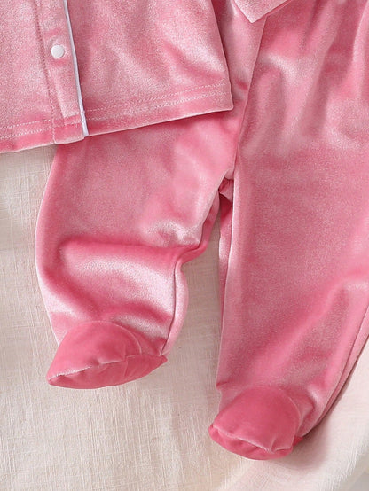 Newborn Pink Sweet Cute Bow Pattern Long Pants Long Sleeve Casual Comfortable 2-Piece Set Loungewear