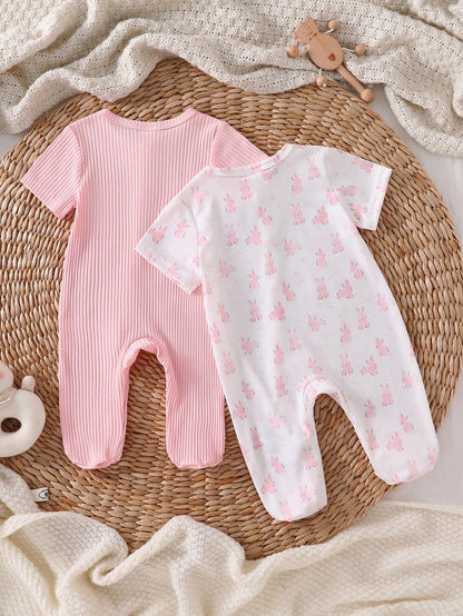 Newborn Spring/Summer Bodysuit Set, Pure Cotton Solid Color Design, Loved And Desired By Children, Made Of Comfortable Soft Skin-Friendly Fabric, Suitable For Children's Home Wear, 2 Pieces Rand