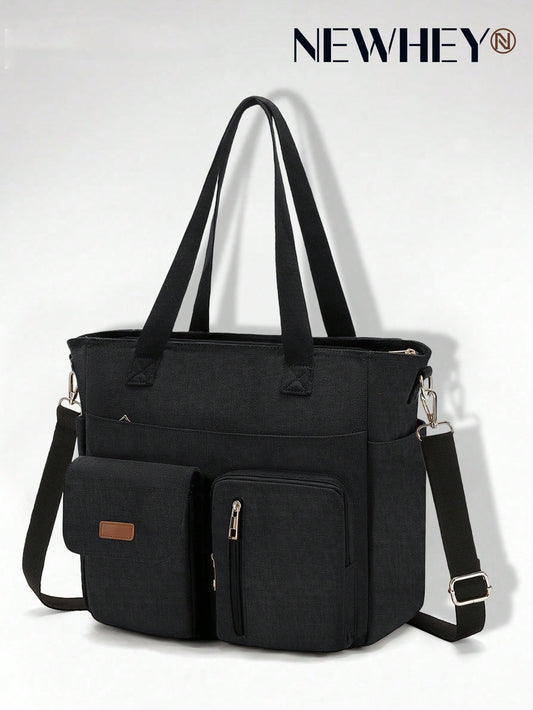 NEWHEY Men's Canvas Tote Bag, Large Capacity Multi-Compartment Design, Waterproof & Durable, Fits 12.9 Inch Tablet, Reinforced Hand Strap + Adjustable Shoulder Strap, Suitable For Office Commute, Scho