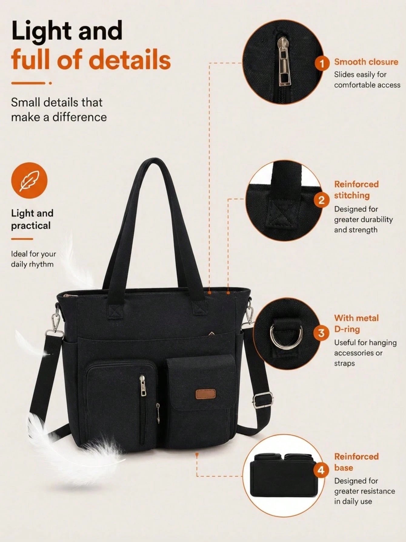 NEWHEY Men's Canvas Tote Bag, Large Capacity Multi-Compartment Design, Waterproof & Durable, Fits 12.9 Inch Tablet, Reinforced Hand Strap + Adjustable Shoulder Strap, Suitable For Office Commute, Scho
