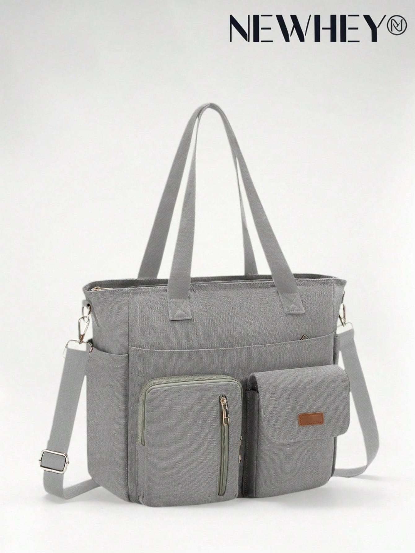 NEWHEY Men's Canvas Tote Bag, Large Capacity Multi-Compartment Design, Waterproof & Durable, Fits 12.9 Inch Tablet, Reinforced Hand Strap + Adjustable Shoulder Strap, Suitable For Office Commute, Scho