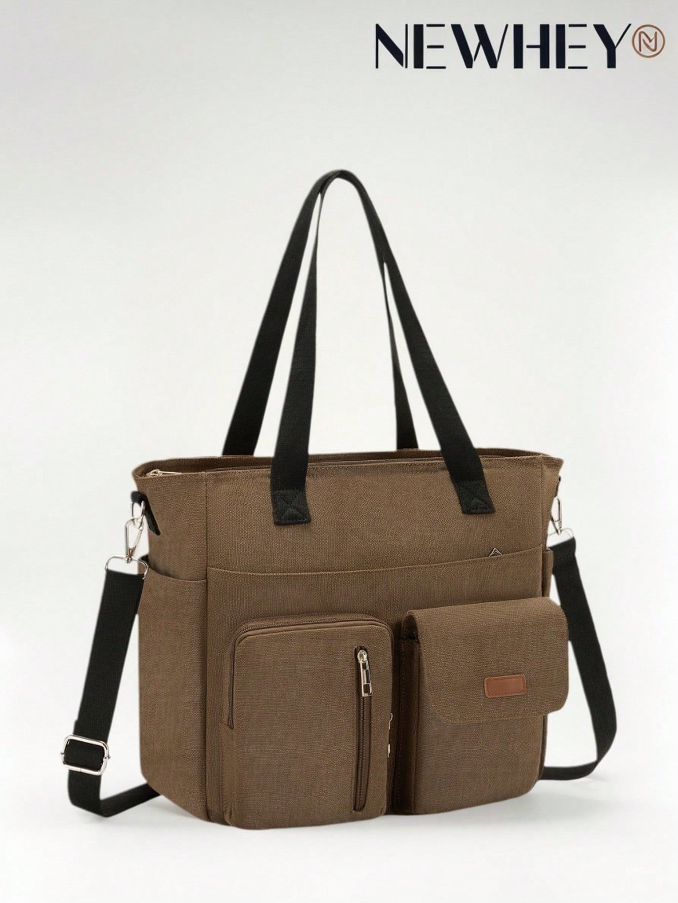 NEWHEY Men's Canvas Tote Bag, Large Capacity Multi-Compartment Design, Waterproof & Durable, Fits 12.9 Inch Tablet, Reinforced Hand Strap + Adjustable Shoulder Strap, Suitable For Office Commute, Scho