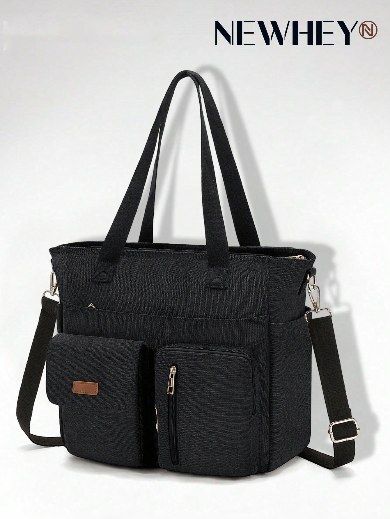 NEWHEY Men's Canvas Tote Bag, Large Capacity Multi-Compartment Design, Waterproof & Durable, Fits 12.9 Inch Tablet, Reinforced Hand Strap + Adjustable Shoulder Strap, Suitable For Office Commute, Scho