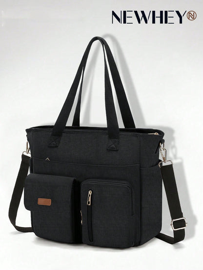 NEWHEY Men's Canvas Tote Bag, Large Capacity Multi-Compartment Design, Waterproof & Durable, Fits 12.9 Inch Tablet, Reinforced Hand Strap + Adjustable Shoulder Strap, Suitable For Office Commute, Scho