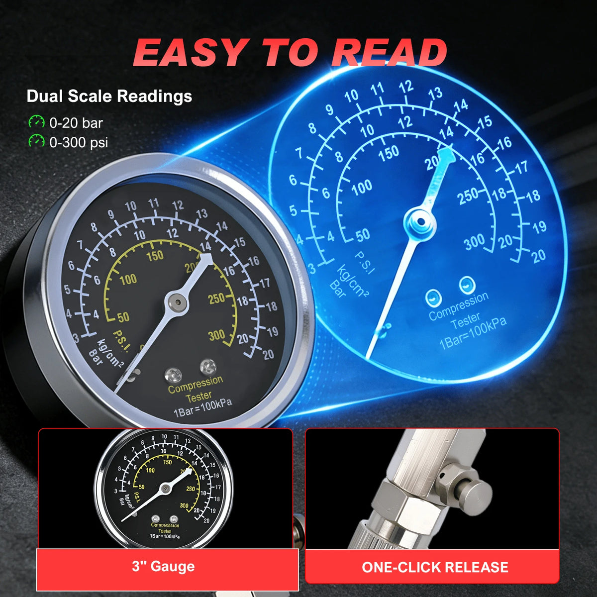 Nilight 11PCS Engine Compression Tester Kit 300 PSI Compression Gauge With Spark Plug Tester, Cylinder Pressure Tester, Engine Compression Test Tool For Car Motorcycle ATV UTV Truck SUV Gasoline Engin