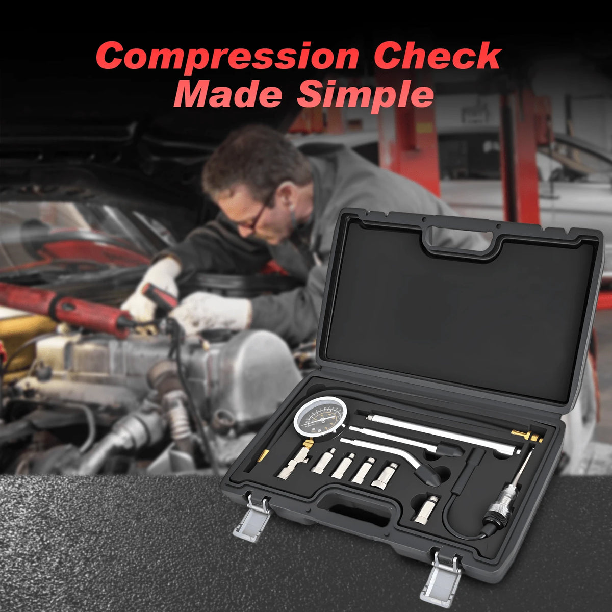 Nilight 11PCS Engine Compression Tester Kit 300 PSI Compression Gauge With Spark Plug Tester, Cylinder Pressure Tester, Engine Compression Test Tool For Car Motorcycle ATV UTV Truck SUV Gasoline Engin