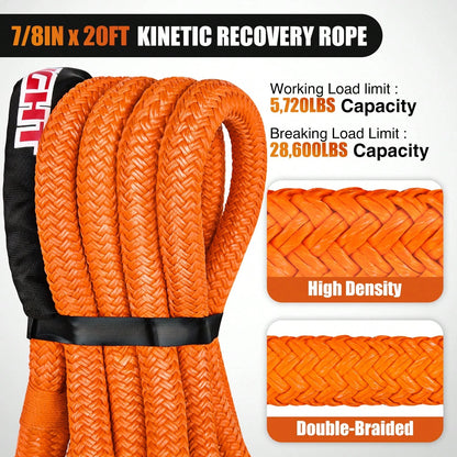 Nilight Kinetic Recovery Rope 28,600LBS 7/8" X 20ft Snatch Strap Heavy Duty Offroad Towing Strap Kit Vehicle Recovery Kit For UTV ATV SUV Truck Car Tractor