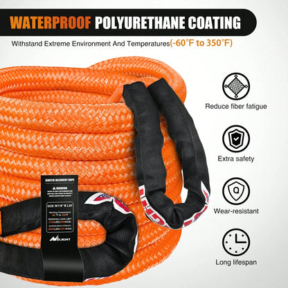 Nilight Kinetic Recovery Rope 28,600LBS 7/8" X 20ft Snatch Strap Heavy Duty Offroad Towing Strap Kit Vehicle Recovery Kit For UTV ATV SUV Truck Car Tractor