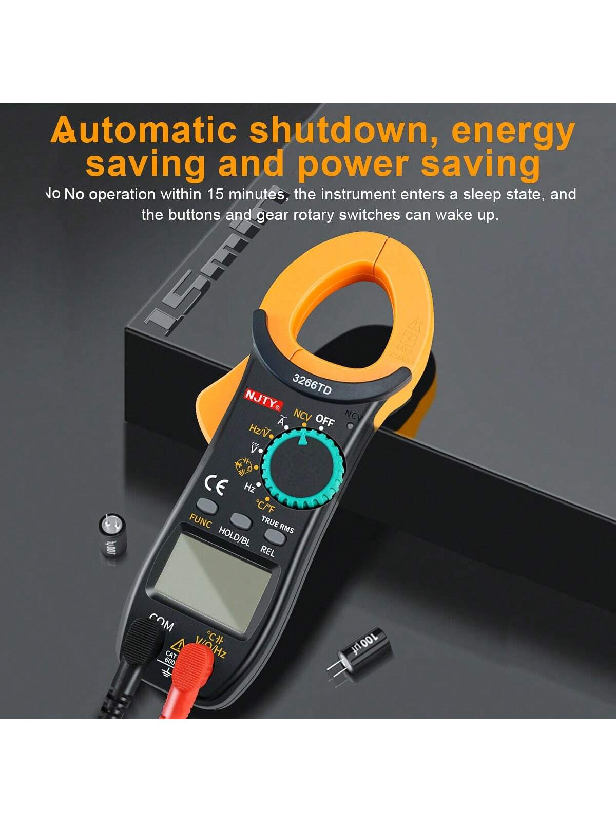 NJTY 3266 Clamp Meter 4000 Counts Auto-Ranging Current Ammeter Hertz Ohm NCV Voltage Capacitance Temperature Multifunction Instrument Multimeter