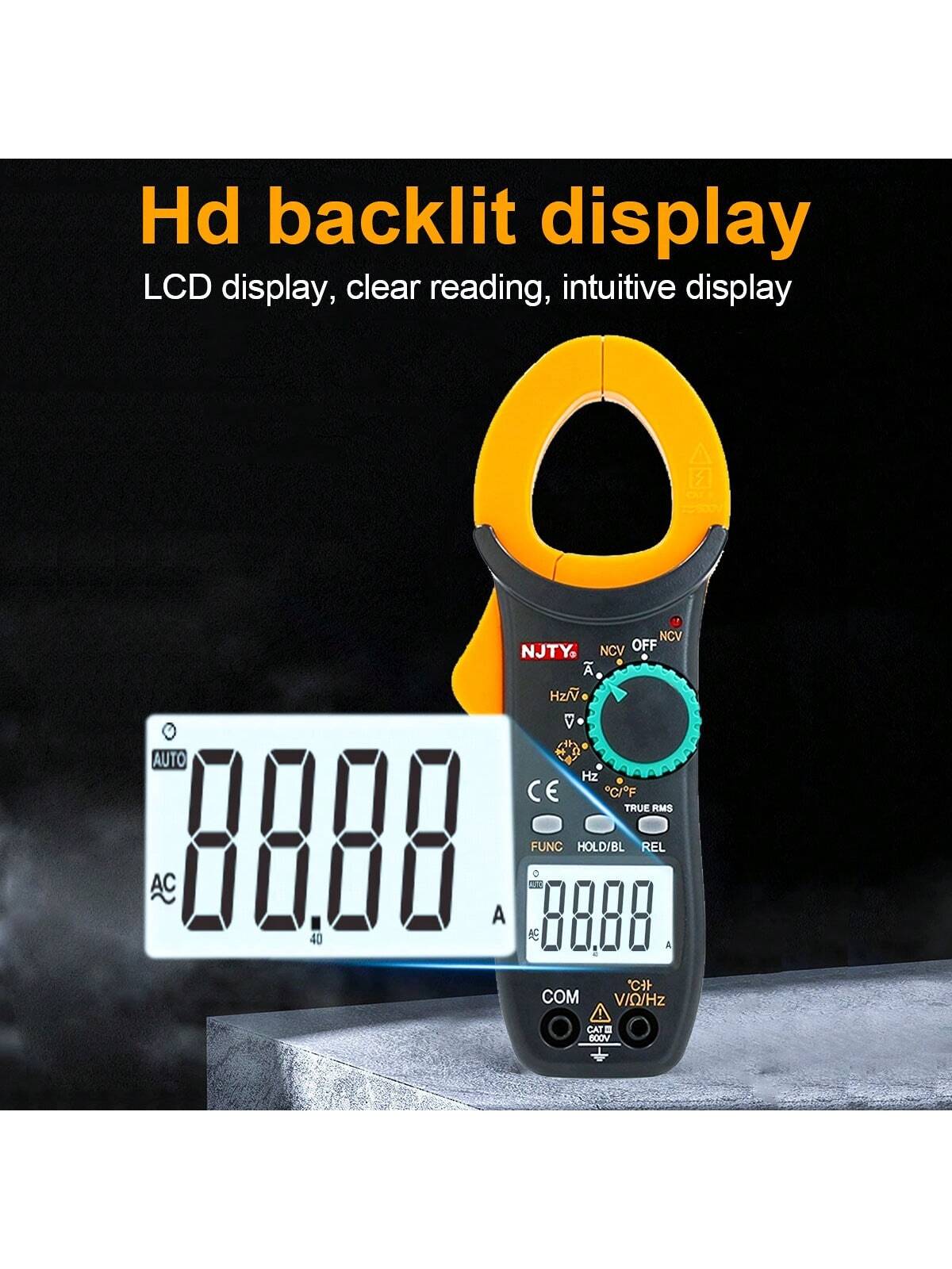 NJTY 3266 Clamp Meter 4000 Counts Auto-Ranging Current Ammeter Hertz Ohm NCV Voltage Capacitance Temperature Multifunction Instrument Multimeter