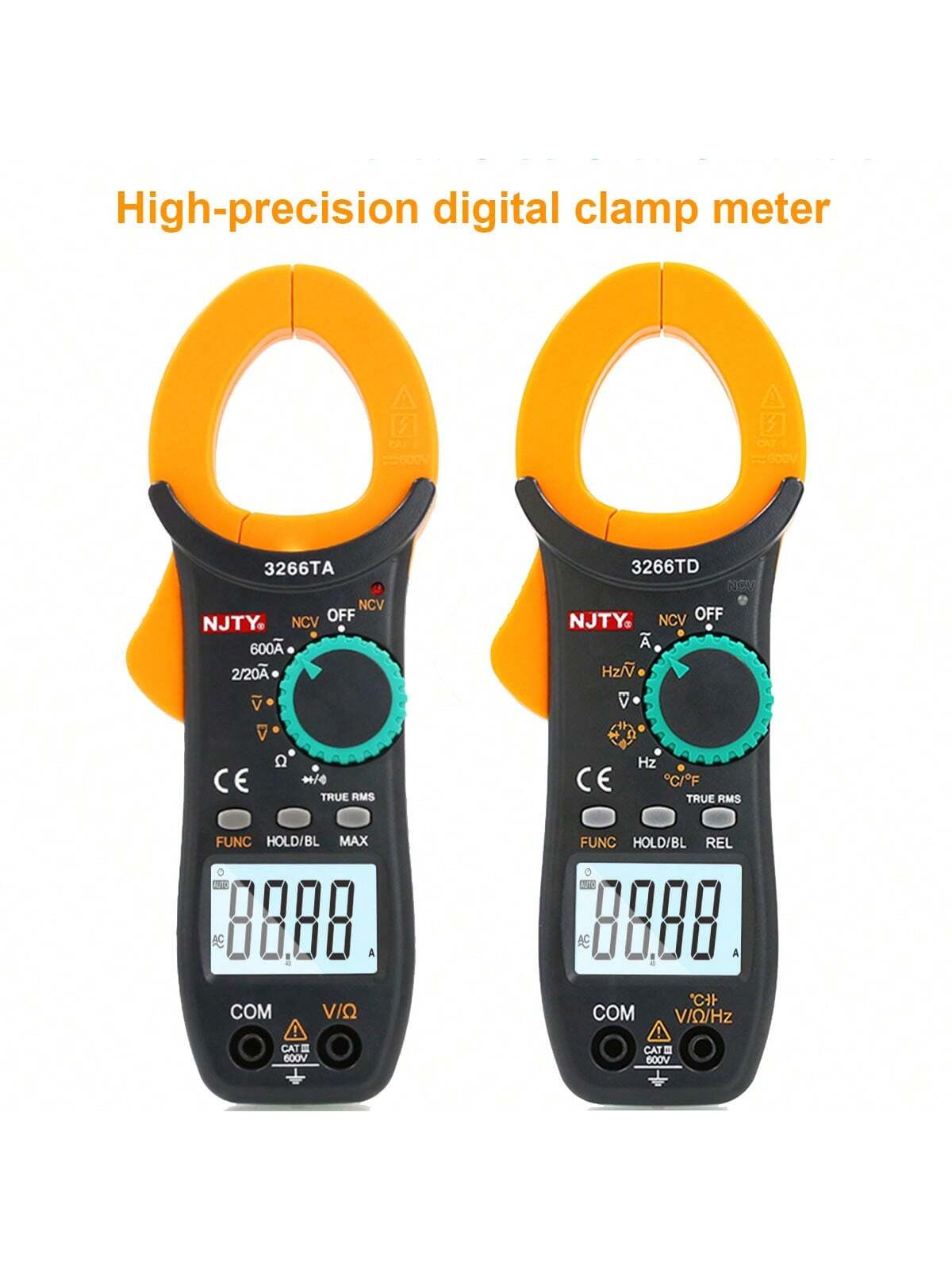 NJTY 3266 Clamp Meter 4000 Counts Auto-Ranging Current Ammeter Hertz Ohm NCV Voltage Capacitance Temperature Multifunction Instrument Multimeter