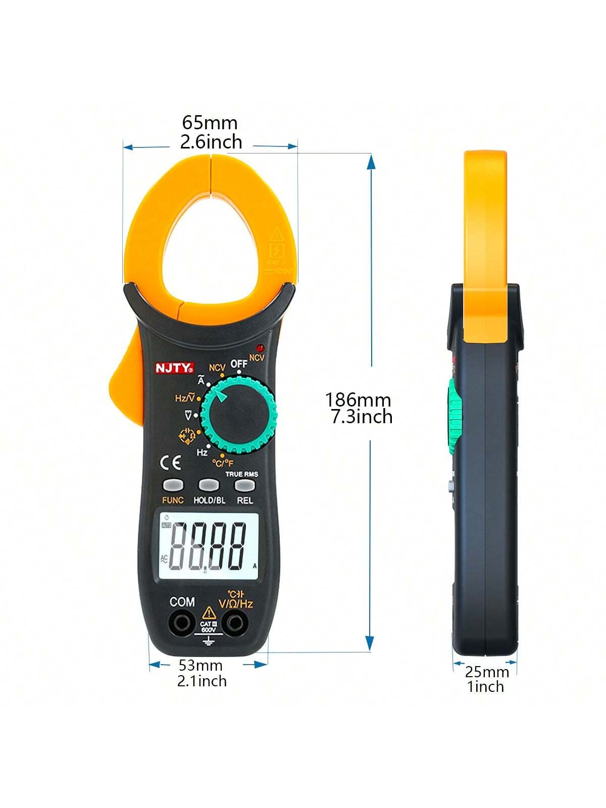 NJTY 3266 Clamp Meter 4000 Counts Auto-Ranging Current Ammeter Hertz Ohm NCV Voltage Capacitance Temperature Multifunction Instrument Multimeter