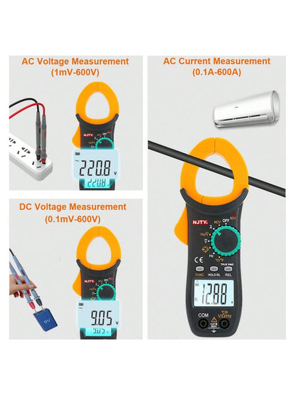 NJTY 3266 Clamp Meter 4000 Counts Auto-Ranging Current Ammeter Hertz Ohm NCV Voltage Capacitance Temperature Multifunction Instrument Multimeter