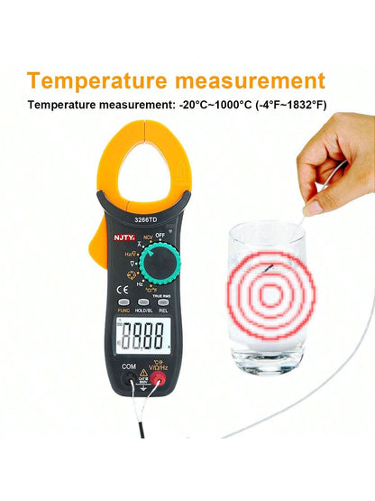 NJTY 3266 Clamp Meter 4000 Counts Auto-Ranging Current Ammeter Hertz Ohm NCV Voltage Capacitance Temperature Multifunction Instrument Multimeter