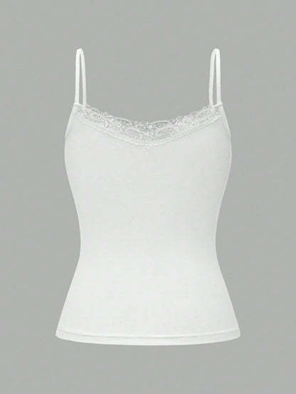 NOIRLYN Women's Tank Top Spring Summer Y2K Sexy Fitted Lace Patchwork Camisole Casual