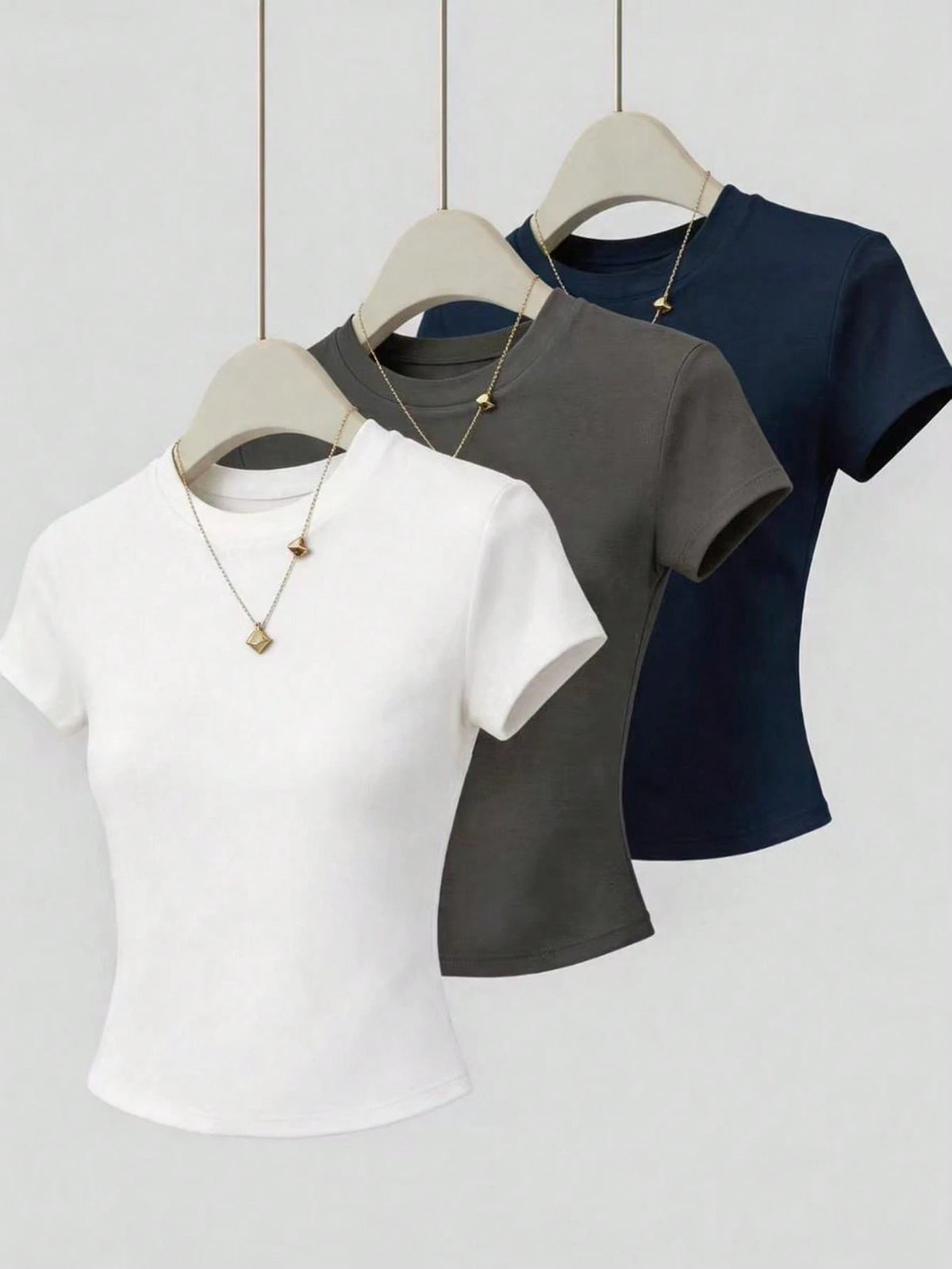 Nooralise Women's Solid Color Round Neck Short Sleeve Casual Versatile T-Shirt Everyday Navy Blue Dark Grey White Summer
