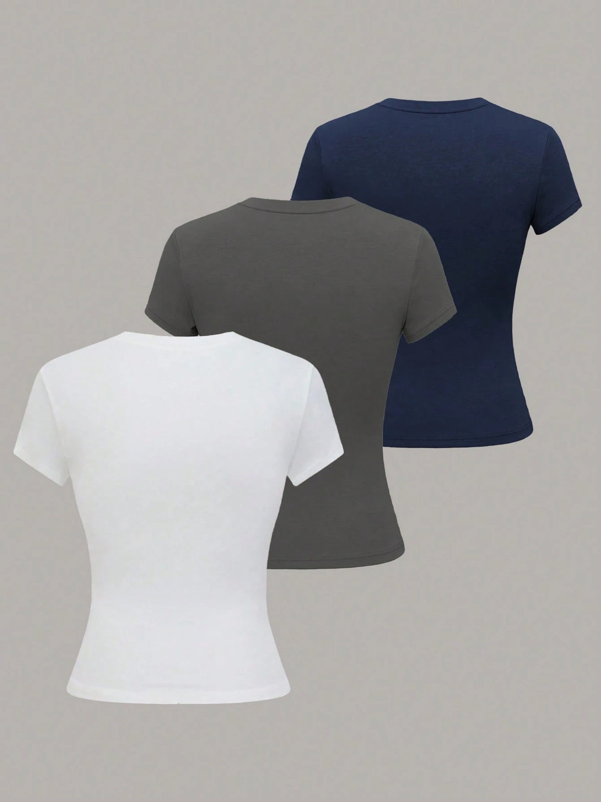 Nooralise Women's Solid Color Round Neck Short Sleeve Casual Versatile T-Shirt Everyday Navy Blue Dark Grey White Summer