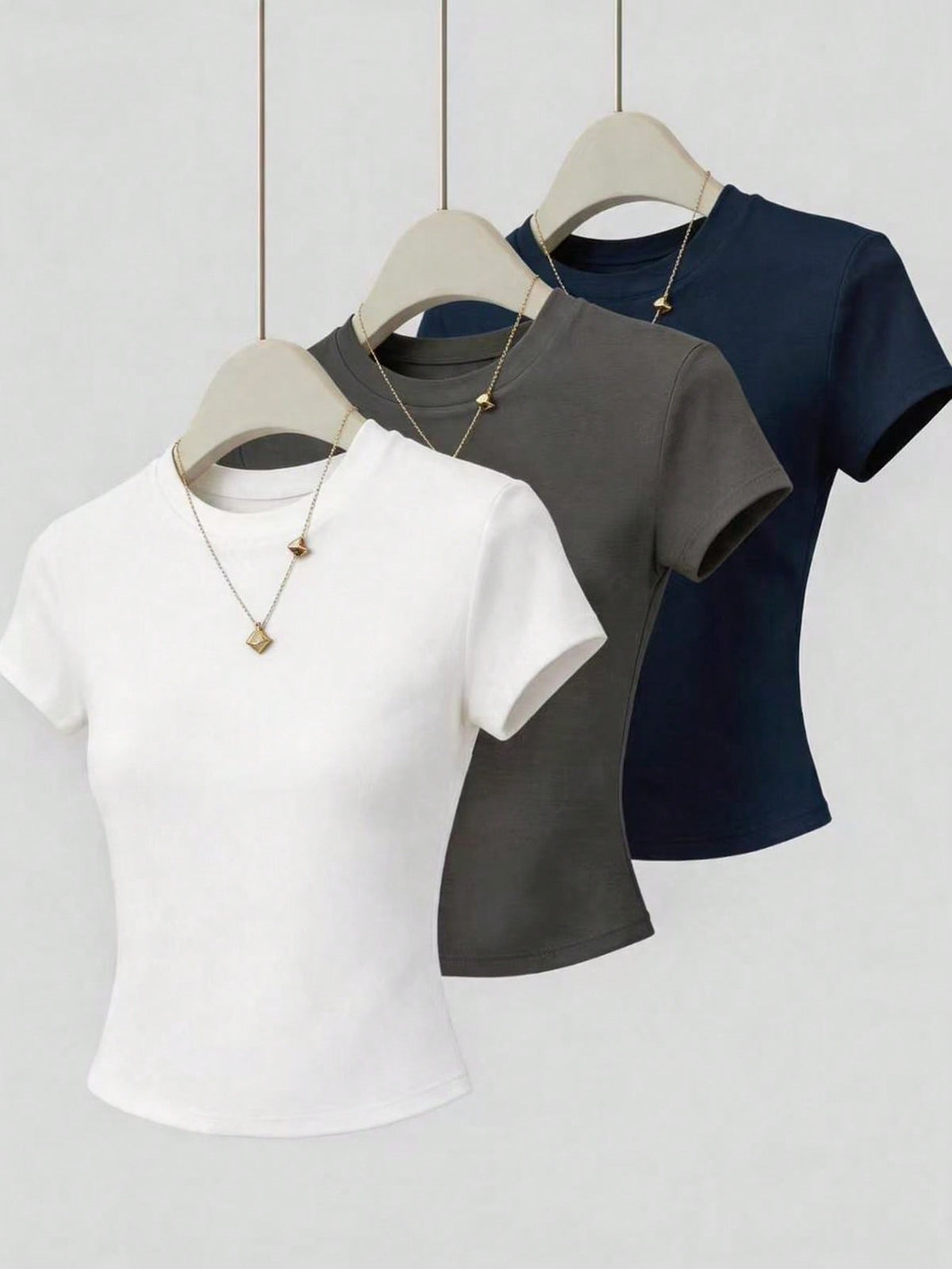 Nooralise Women's Solid Color Round Neck Short Sleeve Casual Versatile T-Shirt Everyday Navy Blue Dark Grey White Summer