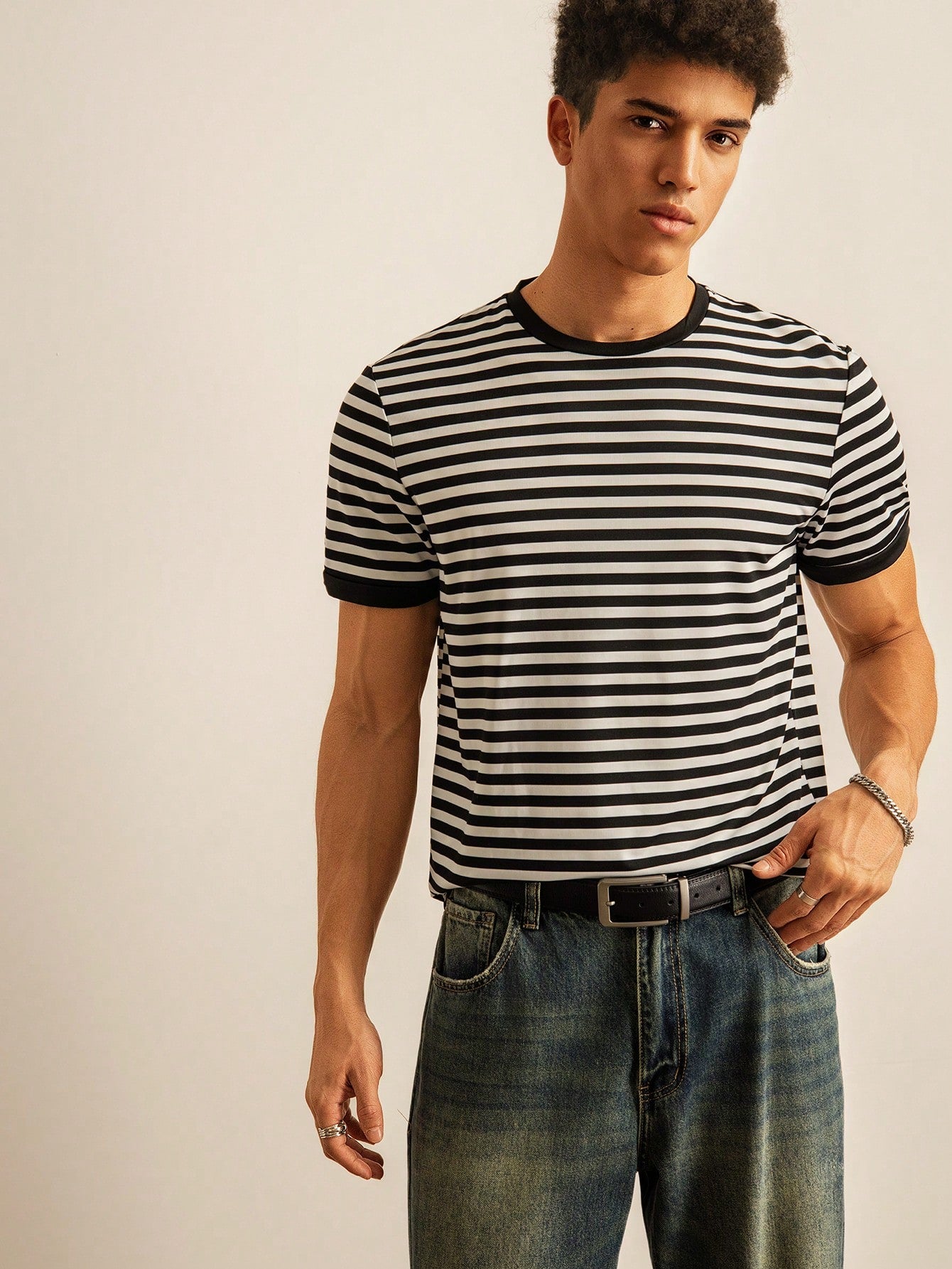 NORVETH Men's Striped Slim Fit Round Neck T-Shirt, Summer