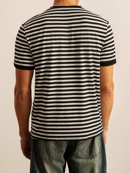NORVETH Men's Striped Slim Fit Round Neck T-Shirt, Summer