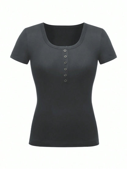 NostaNoir Women's Solid Color Casual Short Sleeve T-Shirt