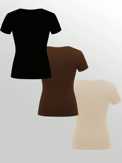 NostaNoir Women's Solid Color Casual Short Sleeve T-Shirt