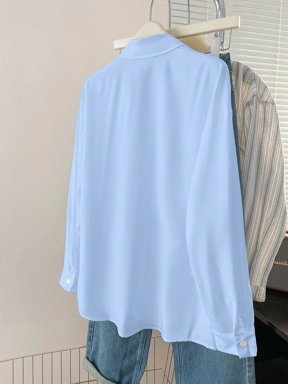 NostaNoir Women's Solid Color Single-Breasted Casual Loose Long Sleeve Shirt
