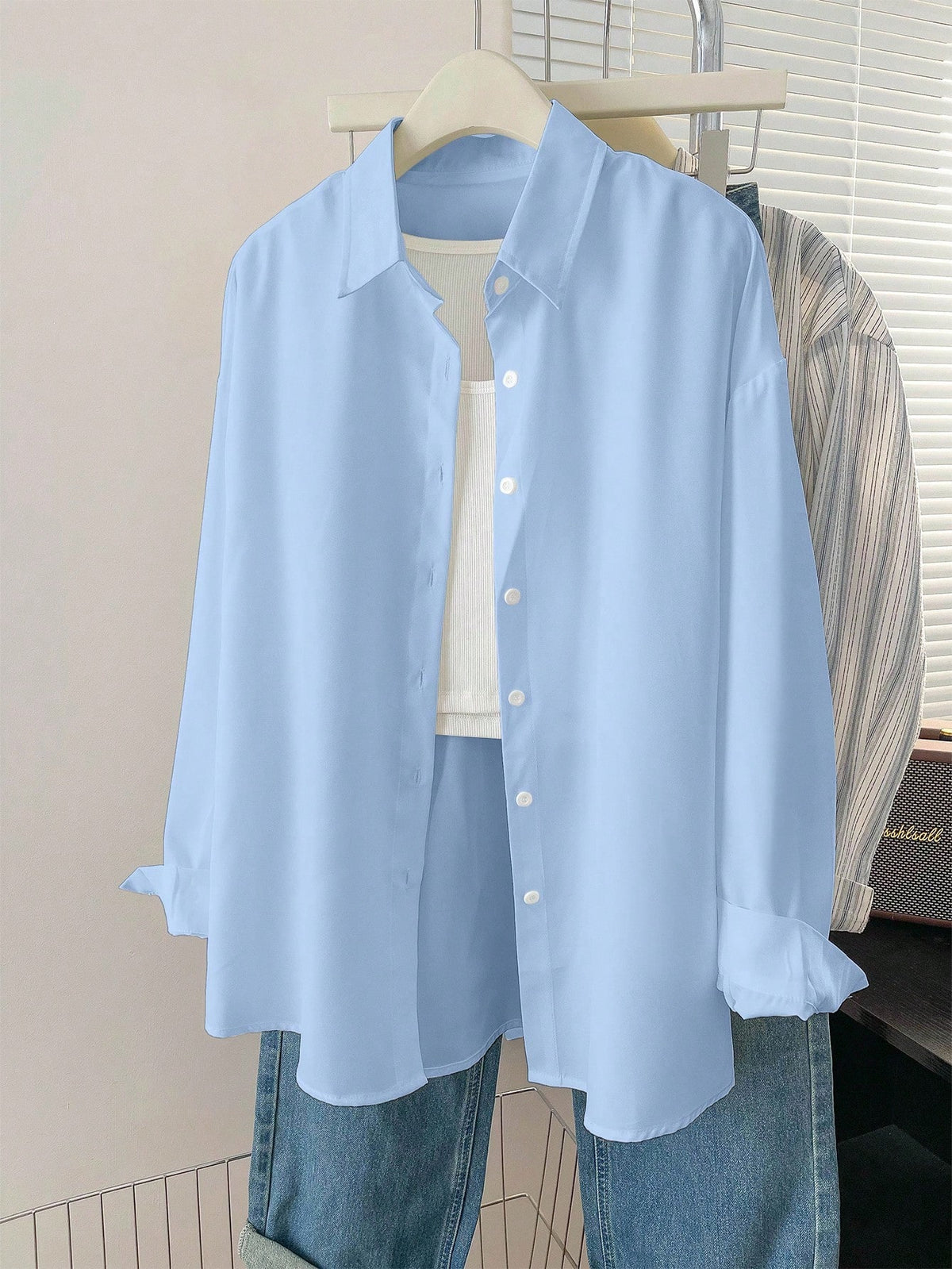 NostaNoir Women's Solid Color Single-Breasted Casual Loose Long Sleeve Shirt