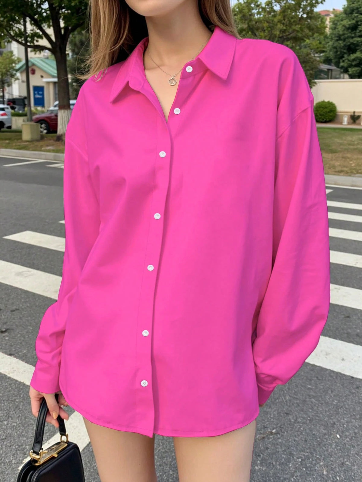 NostaNoir Women's Solid Color Single-Breasted Casual Loose Long Sleeve Shirt