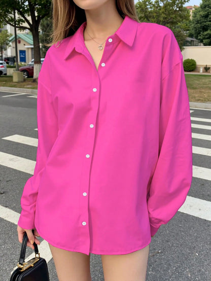 NostaNoir Women's Solid Color Single-Breasted Casual Loose Long Sleeve Shirt