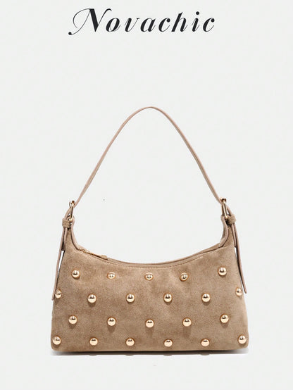 Novachic, 26 New Season, 1PC Rivet Decoration, Zipper Closure, Adjustable Shoulder Strap, Women's Underarm Bag, Shoulder Bag. Suitable For Various Occasions, Aesthetic