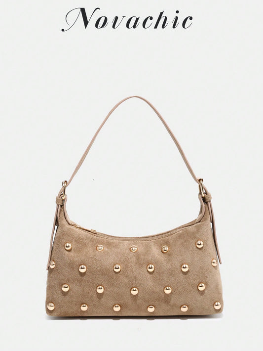 Novachic, 26 New Season, 1PC Rivet Decoration, Zipper Closure, Adjustable Shoulder Strap, Women's Underarm Bag, Shoulder Bag. Suitable For Various Occasions, Aesthetic