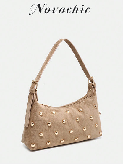 Novachic, 26 New Season, 1PC Rivet Decoration, Zipper Closure, Adjustable Shoulder Strap, Women's Underarm Bag, Shoulder Bag. Suitable For Various Occasions, Aesthetic