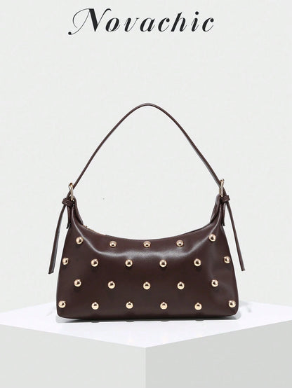 Novachic, 26 New Season, 1PC Rivet Decoration, Zipper Closure, Adjustable Shoulder Strap, Women's Underarm Bag, Shoulder Bag. Suitable For Various Occasions, Aesthetic