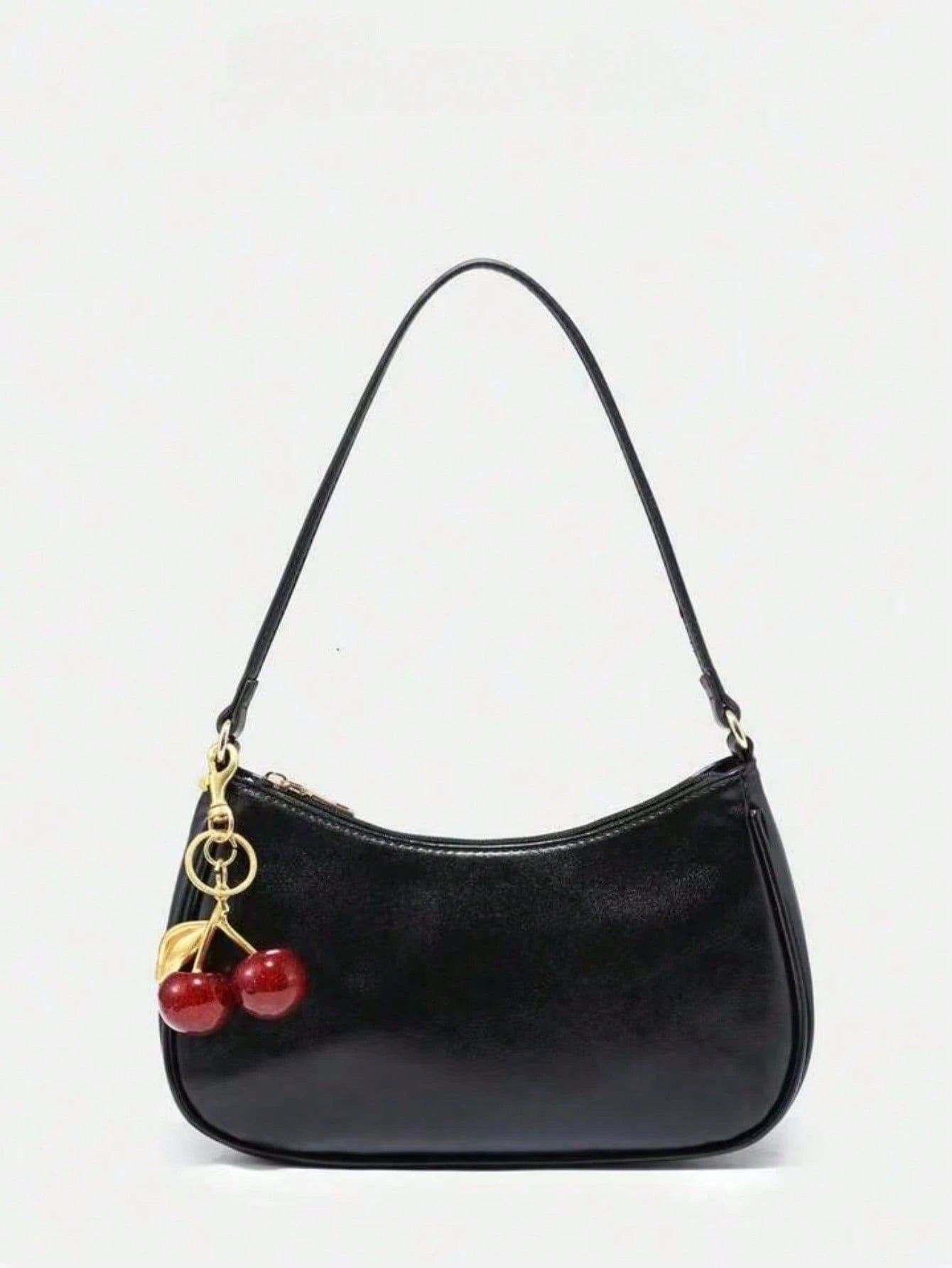 Novachic Women's Autumn Outfit, Cute Cherry Pendant Decoration, Minimalist Shoulder Underarm Bag, Zipper Closure, Vintage Style, Suitable For Multiple Occasions