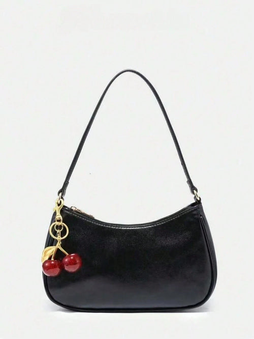 Novachic Women's Autumn Outfit, Cute Cherry Pendant Decoration, Minimalist Shoulder Underarm Bag, Zipper Closure, Vintage Style, Suitable For Multiple Occasions