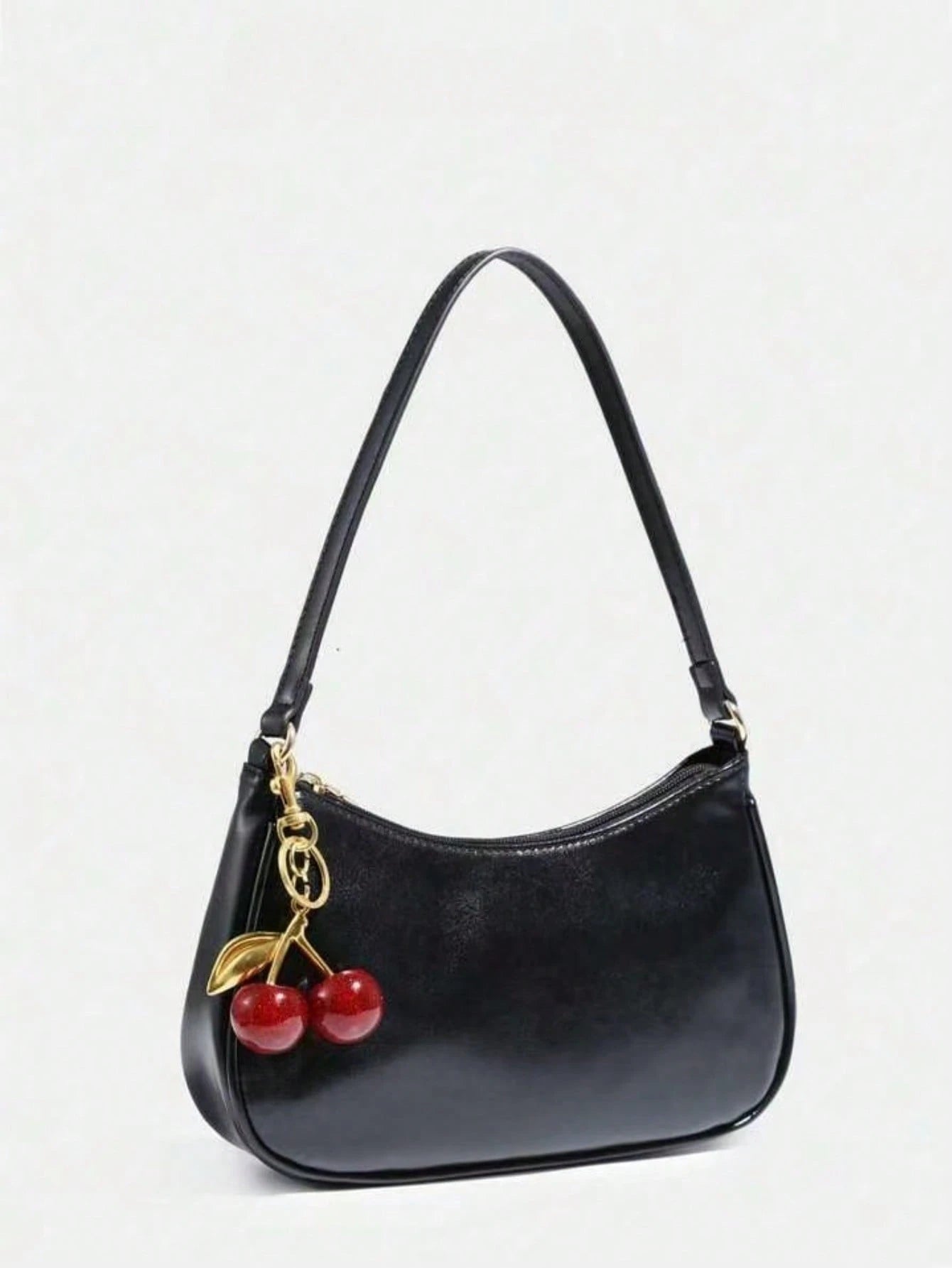Novachic Women's Autumn Outfit, Cute Cherry Pendant Decoration, Minimalist Shoulder Underarm Bag, Zipper Closure, Vintage Style, Suitable For Multiple Occasions