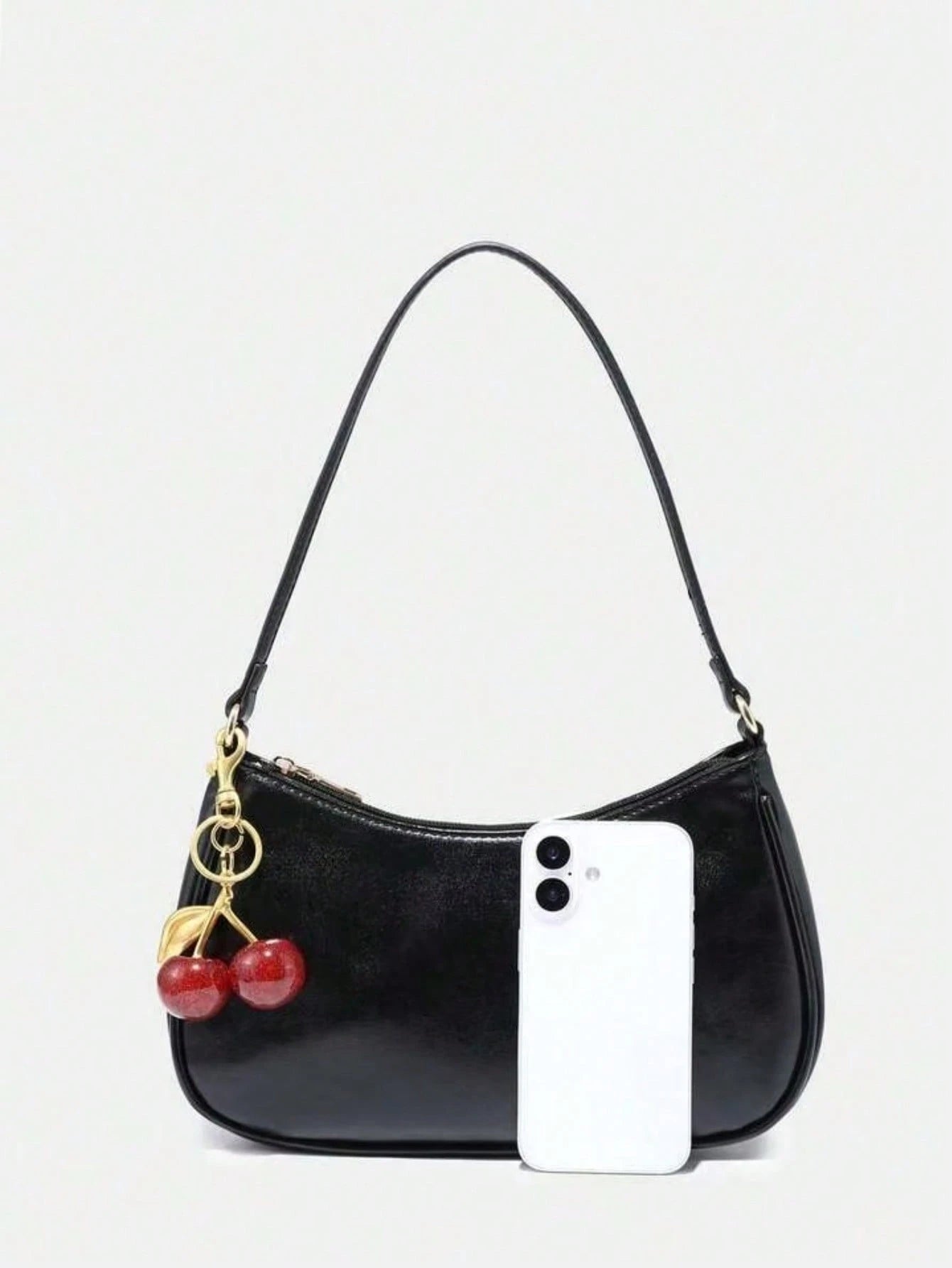 Novachic Women's Autumn Outfit, Cute Cherry Pendant Decoration, Minimalist Shoulder Underarm Bag, Zipper Closure, Vintage Style, Suitable For Multiple Occasions