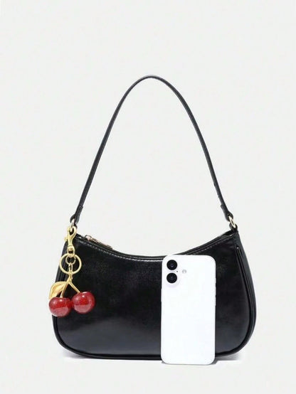 Novachic Women's Autumn Outfit, Cute Cherry Pendant Decoration, Minimalist Shoulder Underarm Bag, Zipper Closure, Vintage Style, Suitable For Multiple Occasions