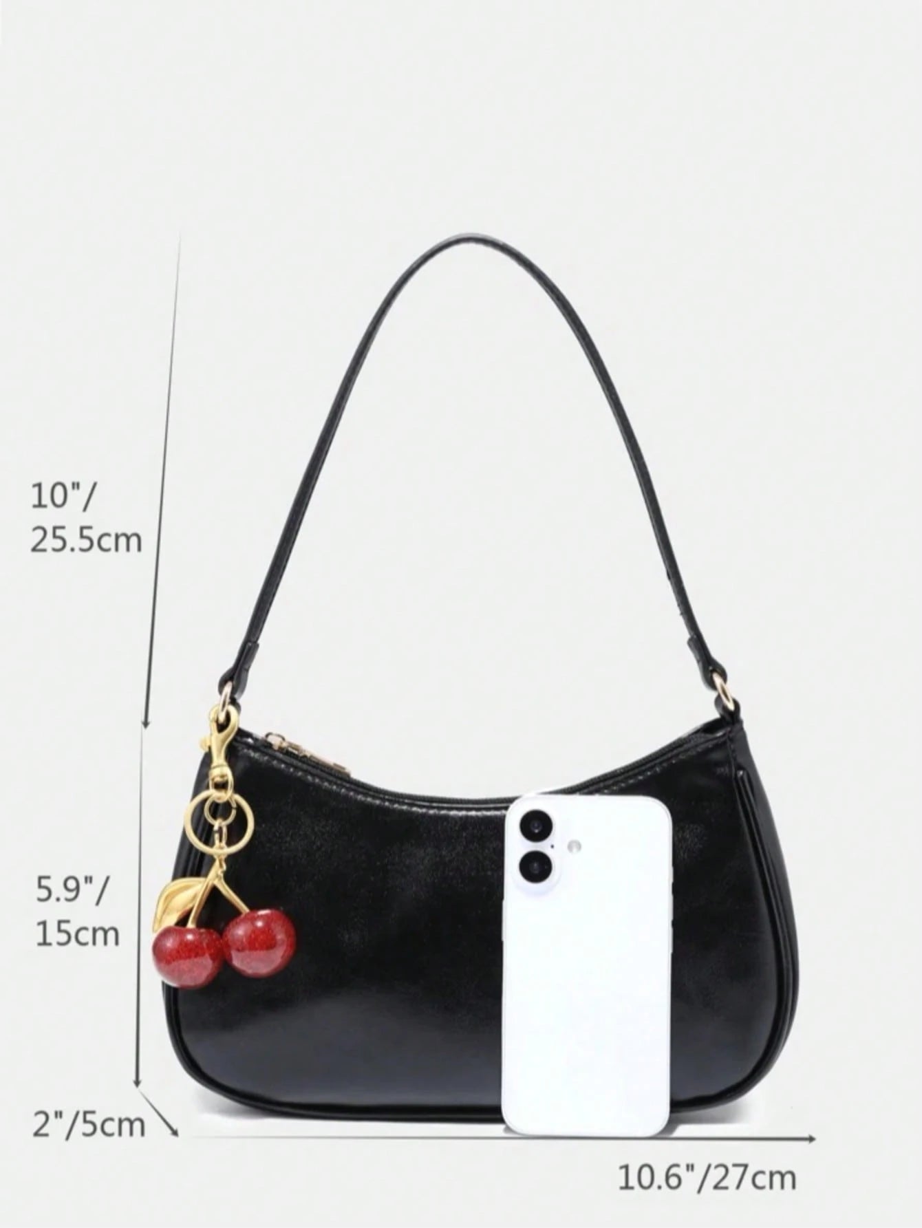 Novachic Women's Autumn Outfit, Cute Cherry Pendant Decoration, Minimalist Shoulder Underarm Bag, Zipper Closure, Vintage Style, Suitable For Multiple Occasions