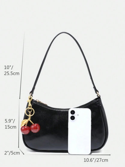 Novachic Women's Autumn Outfit, Cute Cherry Pendant Decoration, Minimalist Shoulder Underarm Bag, Zipper Closure, Vintage Style, Suitable For Multiple Occasions