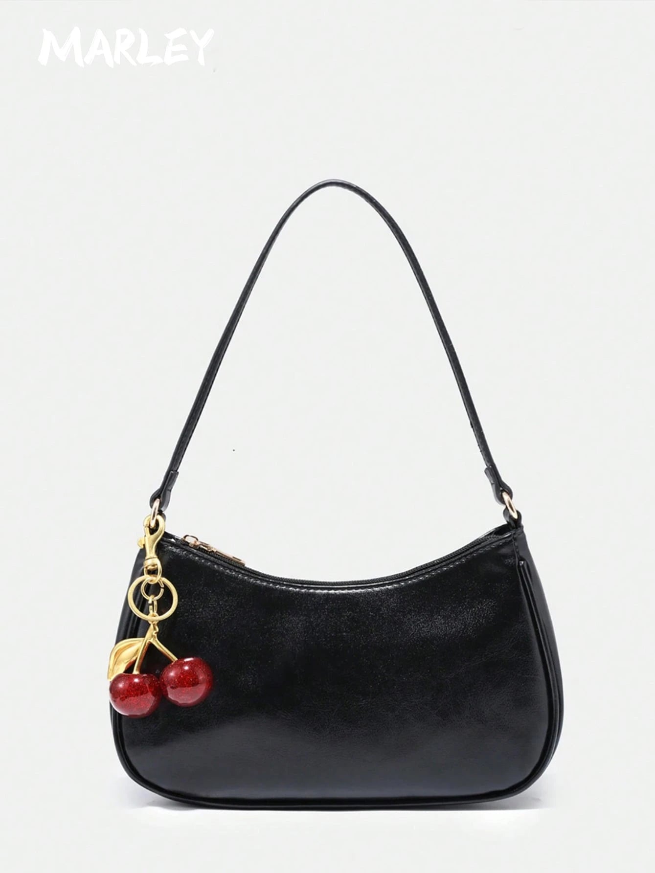 Novachic, Women's Fall Outfits, Cute Pendant Decor, Cherry Pendant, Women's Minimalist Shoulder Bag, Zipper Closure, Retro Style, Underarm Bag,Kawaii