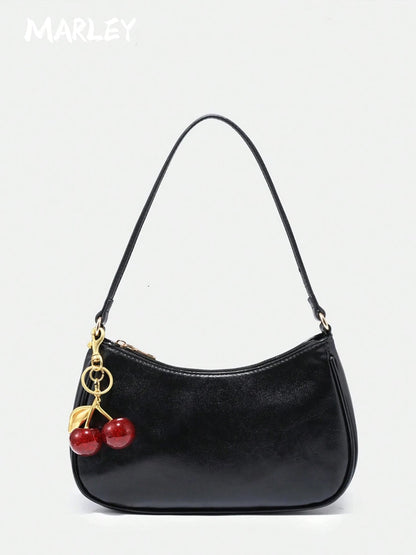 Novachic, Women's Fall Outfits, Cute Pendant Decor, Cherry Pendant, Women's Minimalist Shoulder Bag, Zipper Closure, Retro Style, Underarm Bag,Kawaii