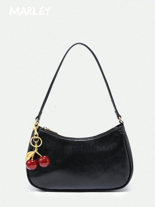Novachic, Women's Fall Outfits, Cute Pendant Decor, Cherry Pendant, Women's Minimalist Shoulder Bag, Zipper Closure, Retro Style, Underarm Bag,Kawaii