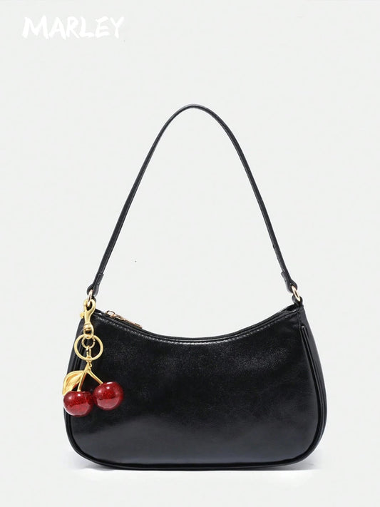 Novachic, Women's Fall Outfits, Cute Pendant Decor, Cherry Pendant, Women's Minimalist Shoulder Bag, Zipper Closure, Retro Style, Underarm Bag,Kawaii