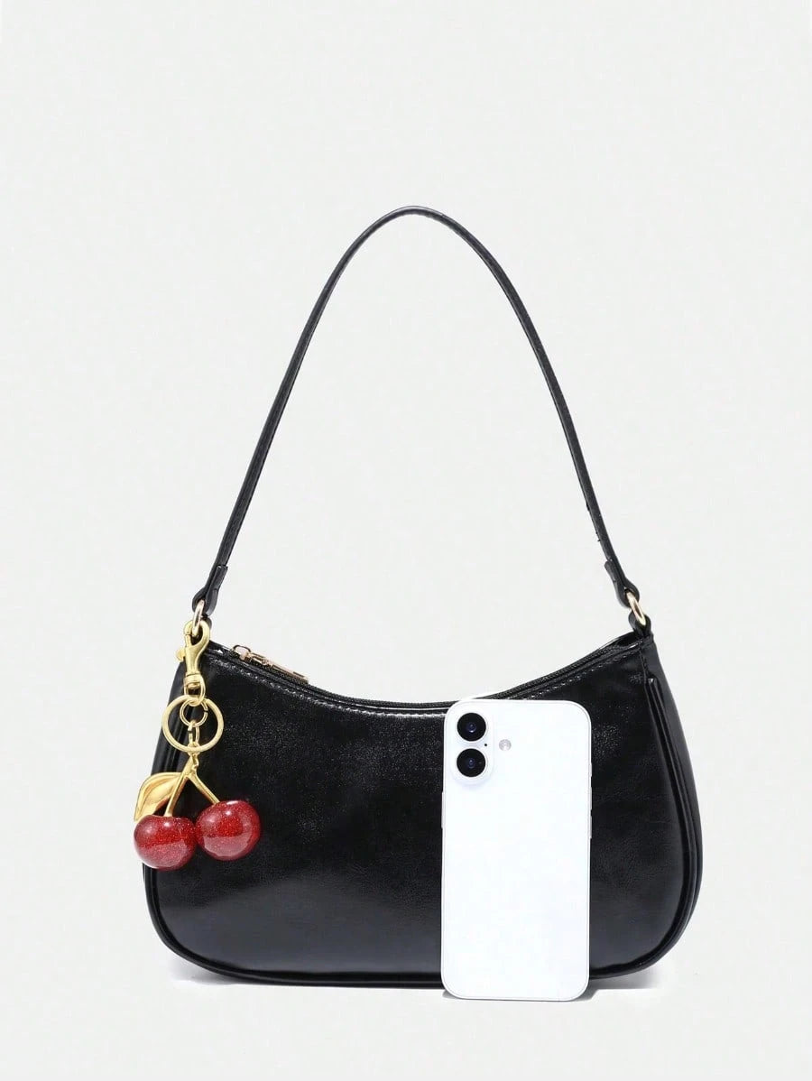 Novachic, Women's Fall Outfits, Cute Pendant Decor, Cherry Pendant, Women's Minimalist Shoulder Bag, Zipper Closure, Retro Style, Underarm Bag,Kawaii